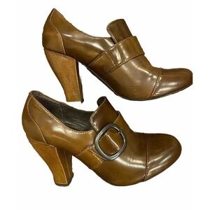 Born Crown Cecelia Women’s Leather Monk-Strap Style Chunky Heel Shoes Sz 8 Brown
